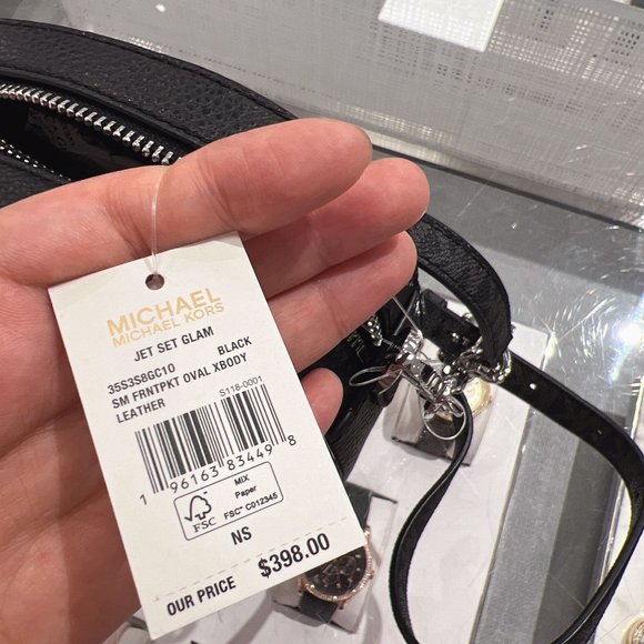 NWT MICHAEL KORS JET SET GLAM SMALL OVAL CROSSBODY BLACK MK - Picture 6 of 7